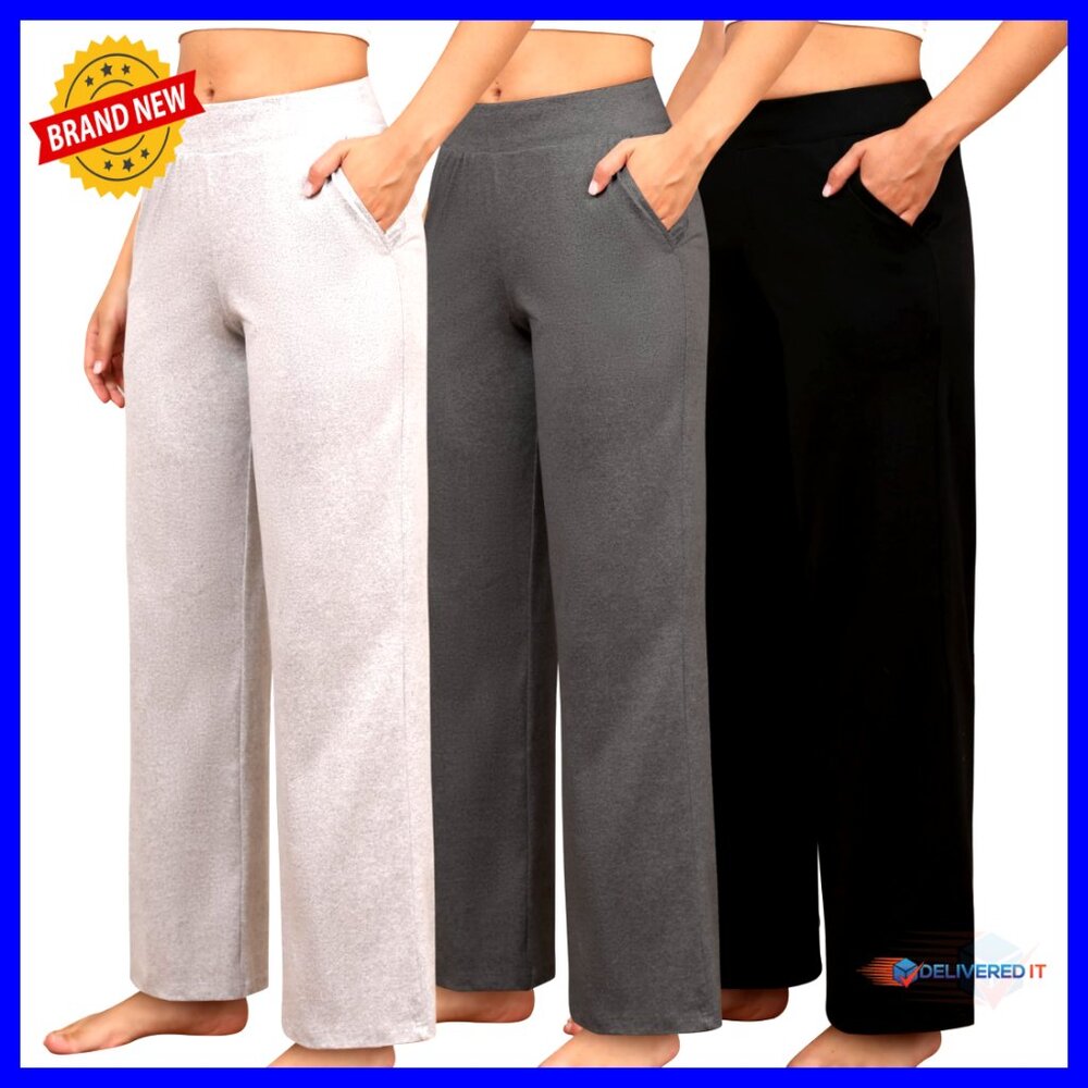 Petite Wide Leg Sweatpants, Loose Fit Lounge Pants With Pockets, Xs-Xl